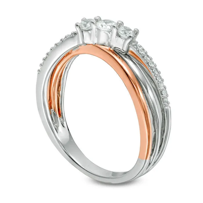 Rings Goldia 033 CT TW Natural Diamond Three Stone Crossover Ring in Solid 10K TwoTone Gold