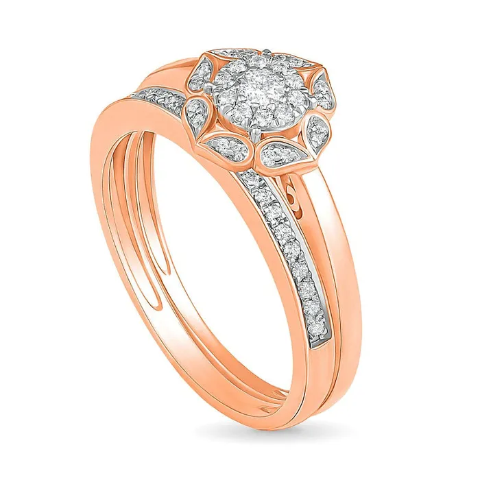 Rings Goldia 033 CT TW Natural Diamond Flower Frame Bridal Engagement Ring Set in Solid 10K Rose Gold Rings Goldia 033 CT TW Natural Diamond Flower Frame Bridal Engagement Ring Set in Solid 10K Rose Gold