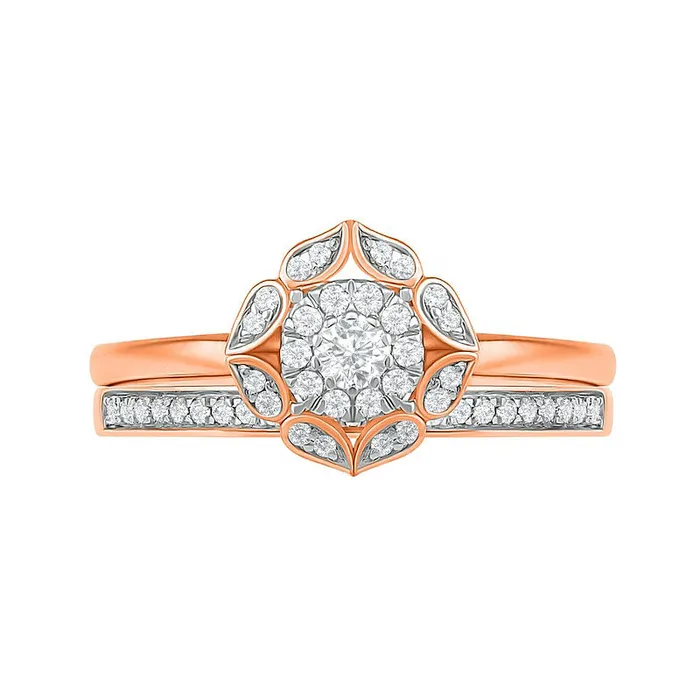 Rings Goldia 033 CT TW Natural Diamond Flower Frame Bridal Engagement Ring Set in Solid 10K Rose Gold Rings Goldia 033 CT TW Natural Diamond Flower Frame Bridal Engagement Ring Set in Solid 10K Rose Gold