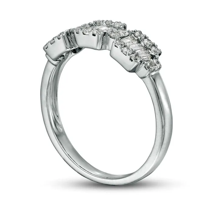 Rings Goldia 050 CT TW Baguette and Round Natural Diamond Composite Three Stone Ring in Solid 10K White Gold