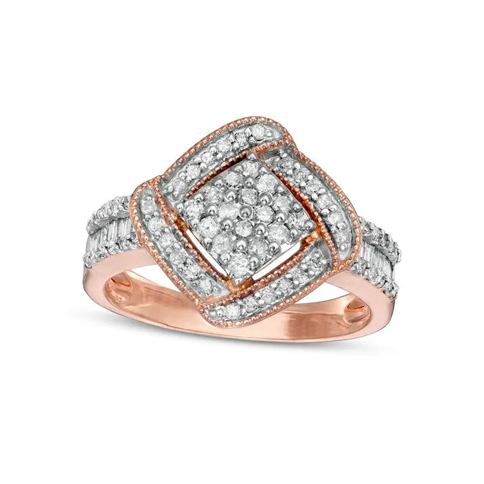 Rings Goldia 050 CT TW Composite Natural Diamond CushionShaped Frame Ring in Solid 10K Rose Gold