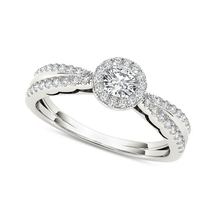 Rings Goldia 050 CT TW Natural Diamond Frame Antique VintageStyle Engagement Ring in Solid 14K White Gold