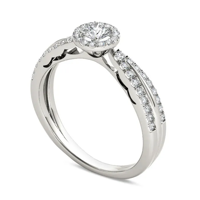 Rings Goldia 050 CT TW Natural Diamond Frame Antique VintageStyle Engagement Ring in Solid 14K White Gold