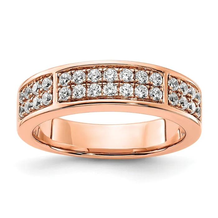 Rings Goldia 050ct CZ Solid Real 14K Rose Gold Complete 2 Row Pave Wedding Wedding Band Ring