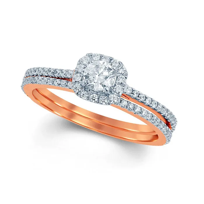 Rings Goldia 063 CT TW Natural Diamond Cushion Frame Bridal Engagement Ring Set in Solid 14K Rose Gold