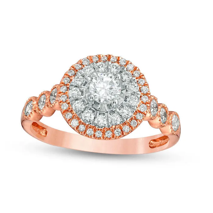 Rings Goldia 075 CT TW Natural Diamond Double Frame Antique VintageStyle Engagement Ring in Solid 10K Rose Gold