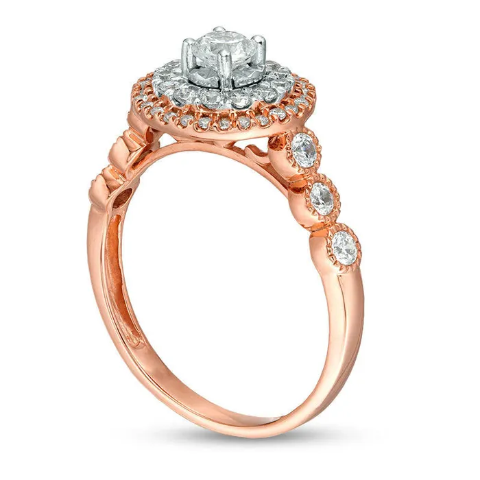 Rings Goldia 075 CT TW Natural Diamond Double Frame Antique VintageStyle Engagement Ring in Solid 10K Rose Gold