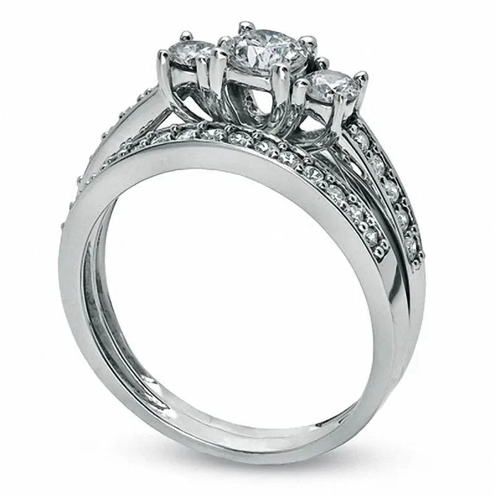 Rings Goldia 088 CT TW Natural Diamond Three Stone Bridal Engagement Ring Set in Solid 10K White Gold Rings Goldia 088 CT TW Natural Diamond Three Stone Bridal Engagement Ring Set in Solid 10K White Gold
