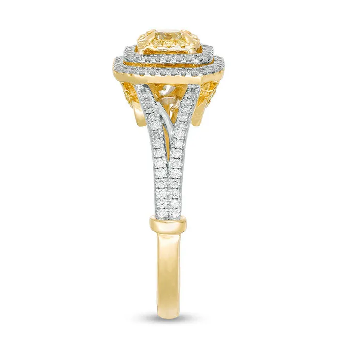 Rings Goldia 10 CT TW CushionCut Yellow and White Natural Diamond Triple Frame Engagement Ring in Solid 14K Two Tone Gold Size 7