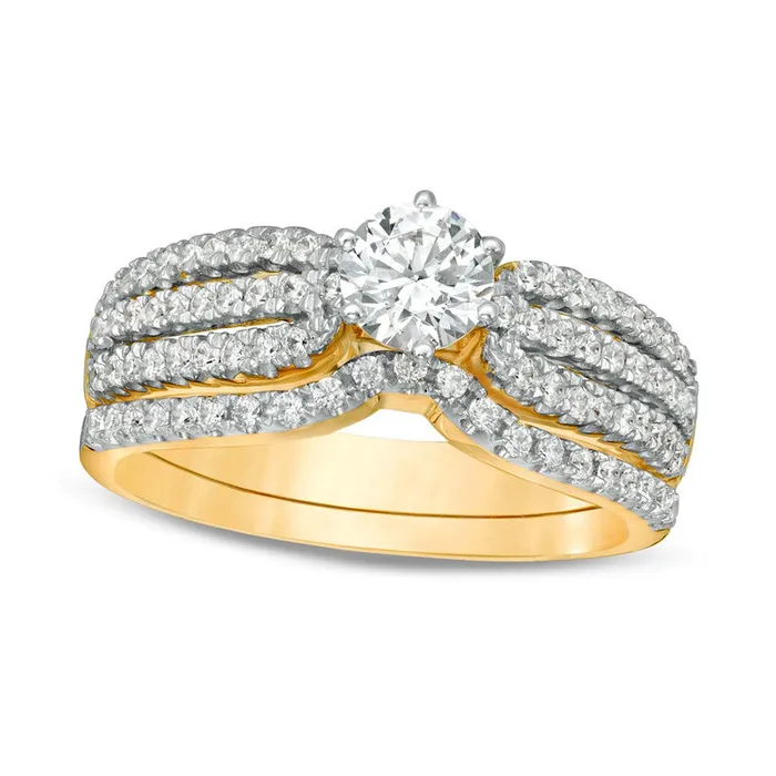 Rings Goldia 10 CT TW Natural Diamond MultiRow Bridal Engagement Ring Set in Solid 14K Gold