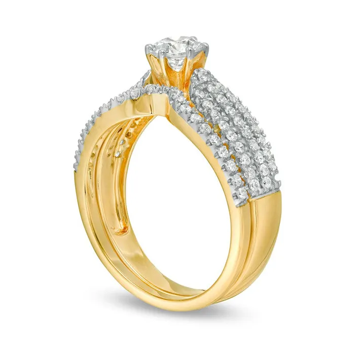 Rings Goldia 10 CT TW Natural Diamond MultiRow Bridal Engagement Ring Set in Solid 14K Gold