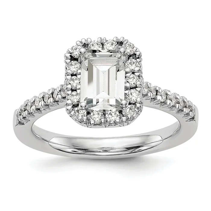 Rings Goldia 100ct CZ Solid Real 14K White Gold Emerald Shape Halo Engagement Ring