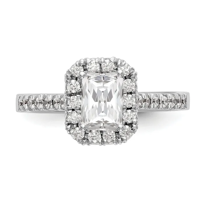 Rings Goldia 100ct CZ Solid Real 14K White Gold Emerald Shape Halo Engagement Ring