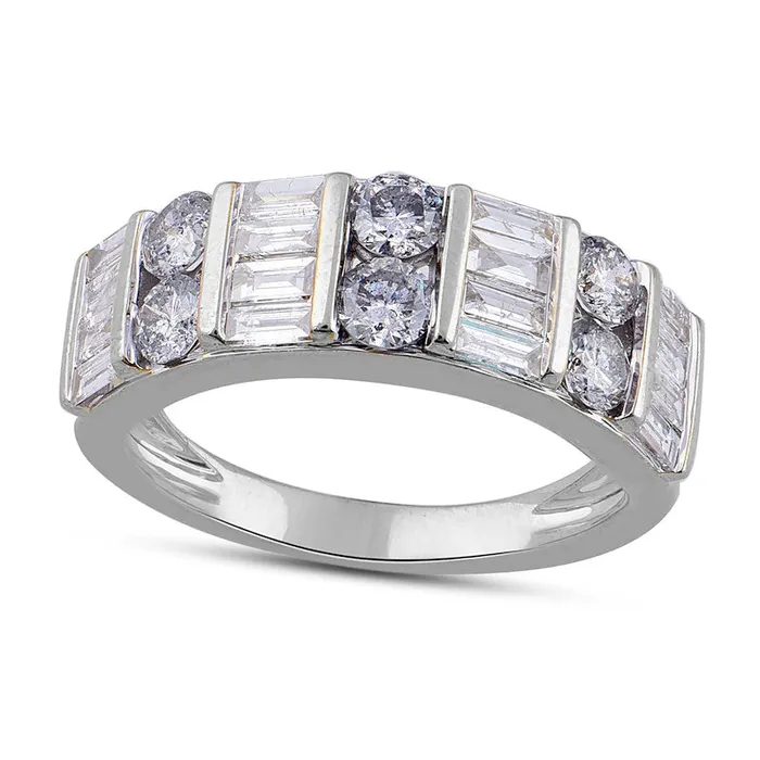 Rings Goldia 15 CT TW Baguette and Round Natural Diamond Alternating Double Row Ring in Solid 10K White Gold