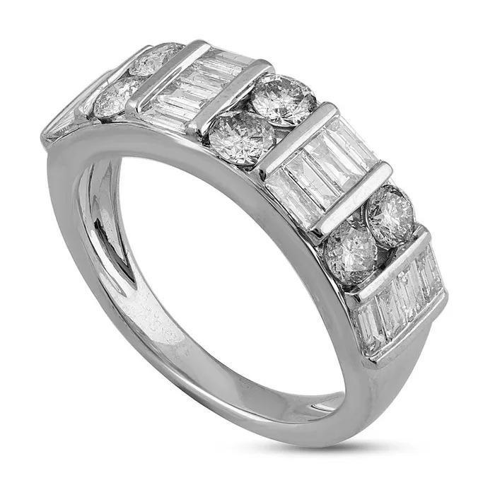 Rings Goldia 15 CT TW Baguette and Round Natural Diamond Alternating Double Row Ring in Solid 10K White Gold