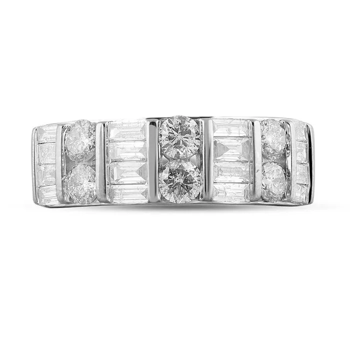 Rings Goldia 15 CT TW Baguette and Round Natural Diamond Alternating Double Row Ring in Solid 10K White Gold