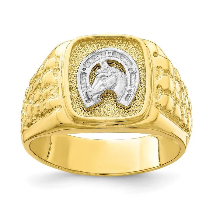 Rings Goldia 10K TwoTone Gold Horseshoe with Horse Head Mens Ring