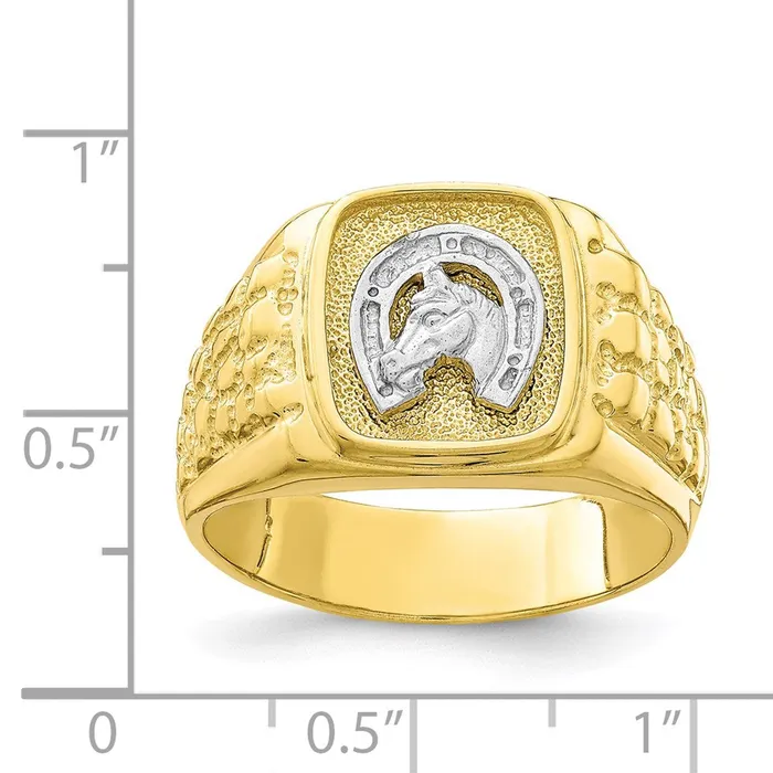 Rings Goldia 10K TwoTone Gold Horseshoe with Horse Head Mens Ring