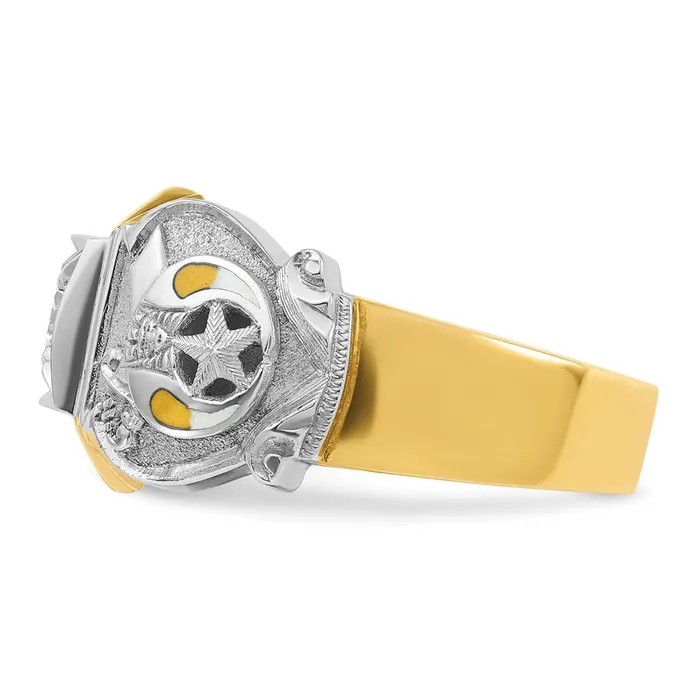 Rings Goldia 14k Twotone Gold Mens Polished and Textured with Multicolor Enamel and Diamond Masonic Shriners Ring