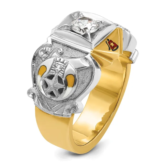 Rings Goldia 14k Twotone Gold Mens Polished and Textured with Multicolor Enamel and Diamond Masonic Shriners Ring