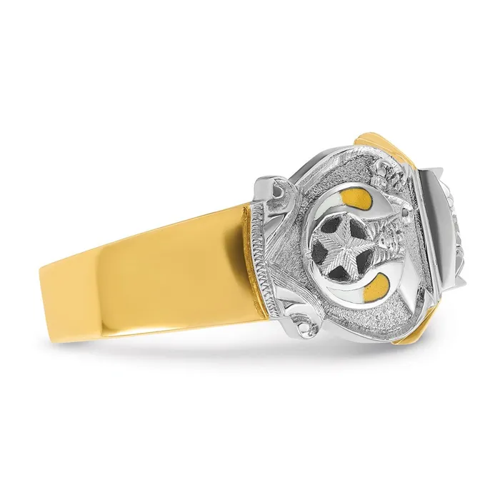Rings Goldia 14k Twotone Gold Mens Polished and Textured with Multicolor Enamel and Diamond Masonic Shriners Ring