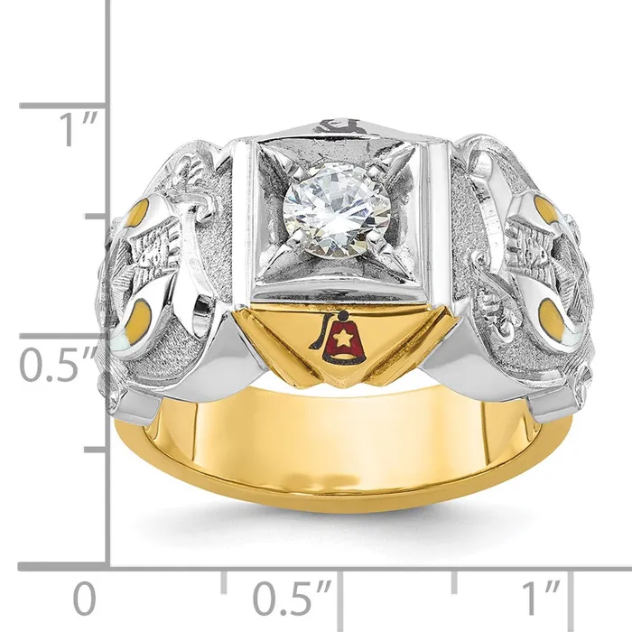 Rings Goldia 14k Twotone Gold Mens Polished and Textured with Multicolor Enamel and Diamond Masonic Shriners Ring