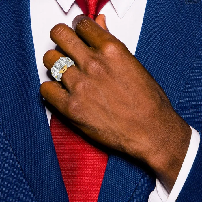 Rings Goldia 14k Twotone Gold Mens Polished and Textured with Multicolor Enamel and Diamond Masonic Shriners Ring