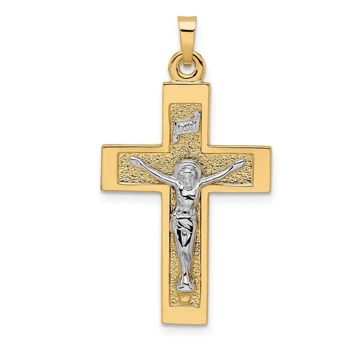 Rings Goldia 14k Twotone Gold Polished Solid INRI Crucifix Pendant