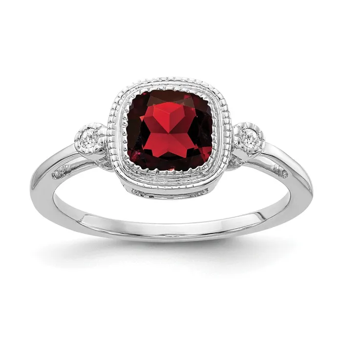 Rings Goldia 14k White Gold Cushion Garnet and Real Diamond Ring