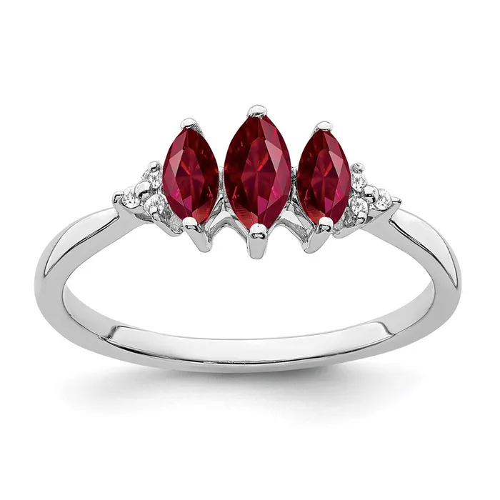 Rings Goldia 14k White Gold Marquise Created Ruby and Real Diamond 3stone Ring