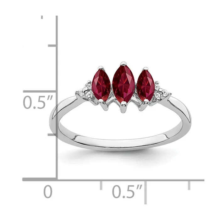 Rings Goldia 14k White Gold Marquise Created Ruby and Real Diamond 3stone Ring
