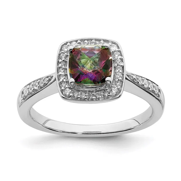 Rings Goldia 14k White Gold Mystic Fire Real Diamond Halo Engagement Ring