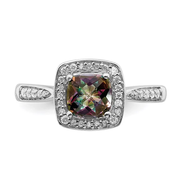Rings Goldia 14k White Gold Mystic Fire Real Diamond Halo Engagement Ring