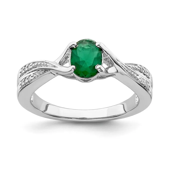 Rings Goldia 14k White Gold Oval Emerald and Real Diamond Ring