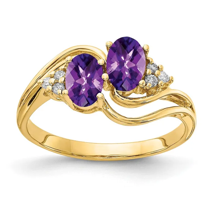 Rings Goldia 14k Yellow Gold 6x4mm Oval Amethyst Checker AA Diamond ring