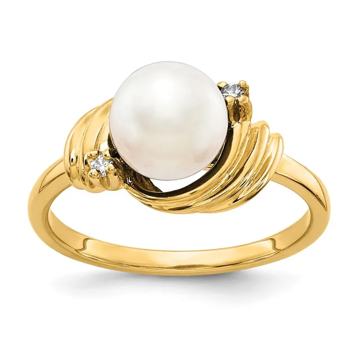 Rings Goldia 14k Yellow Gold 7mm FW Cultured Pearl VS Diamond ring