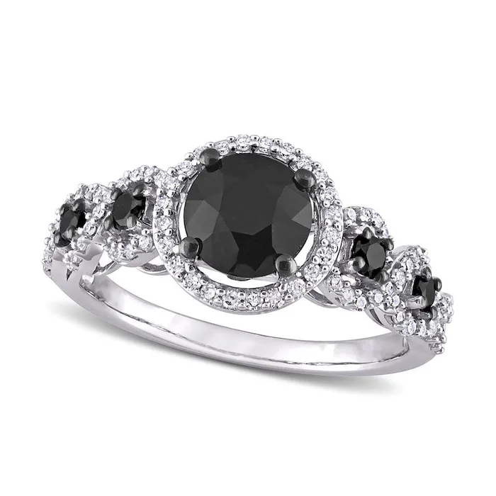 Rings Goldia 20 CT TW Enhanced Black and White Natural Diamond Frame Five Stone Engagement Ring in Solid 10K White Gold