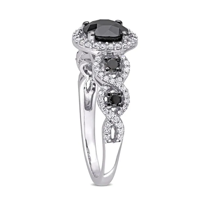 Rings Goldia 20 CT TW Enhanced Black and White Natural Diamond Frame Five Stone Engagement Ring in Solid 10K White Gold