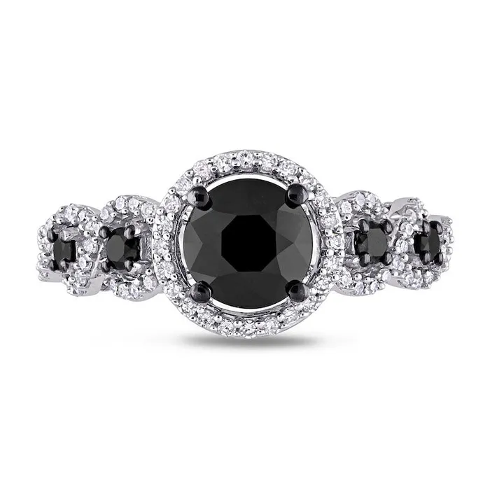 Rings Goldia 20 CT TW Enhanced Black and White Natural Diamond Frame Five Stone Engagement Ring in Solid 10K White Gold