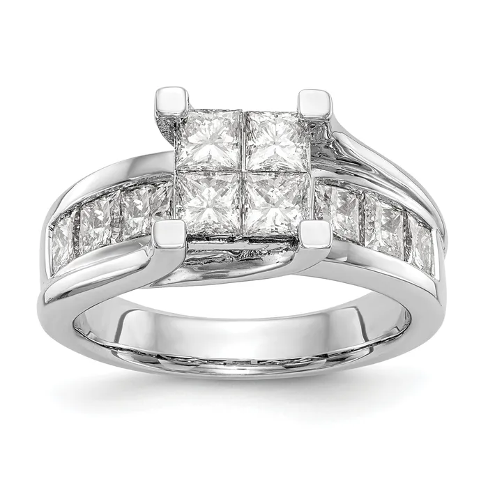 Rings Goldia 200ct CZ Solid Real 14K White Gold Complete Cluster Engagement Ring
