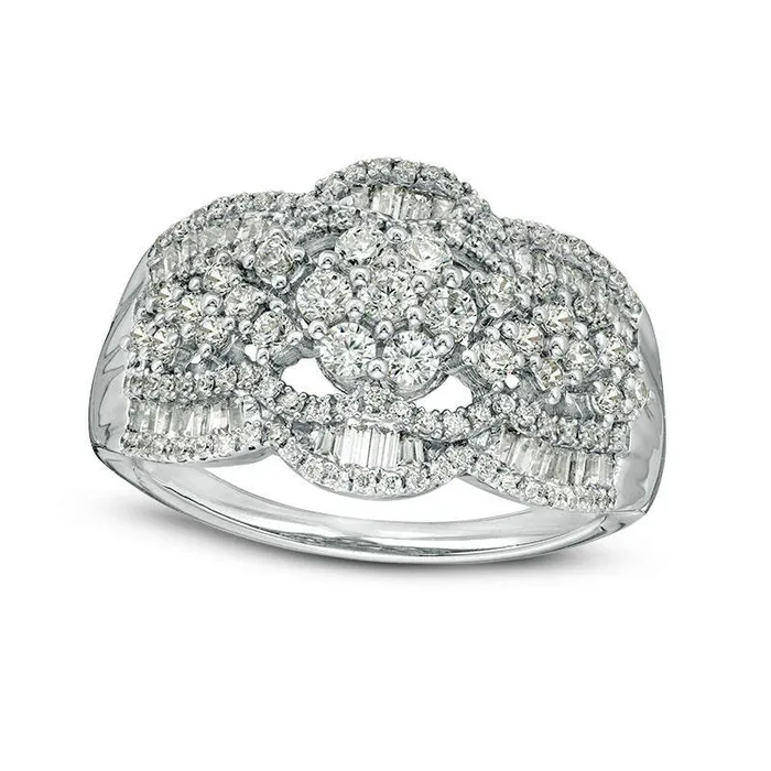 Rings Goldia 210 CT TW Composite Natural Diamond MultiFlower Ring in Solid 10K White Gold