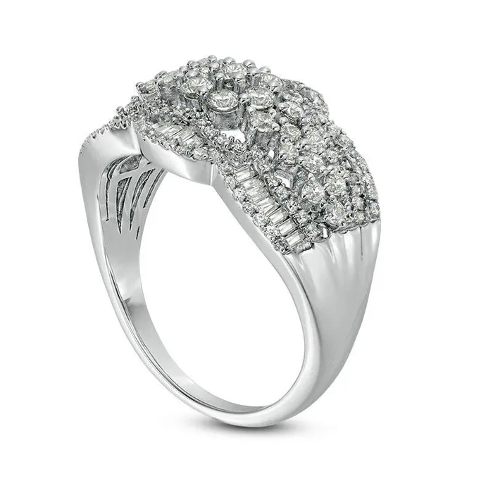 Rings Goldia 210 CT TW Composite Natural Diamond MultiFlower Ring in Solid 10K White Gold