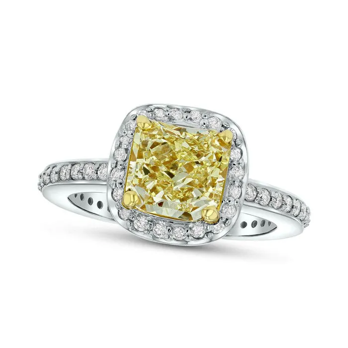 Rings Goldia 25 CT TW Fancy Yellow RadiantCut and White Natural Diamond Frame Ring in Solid 18K White Gold SI2