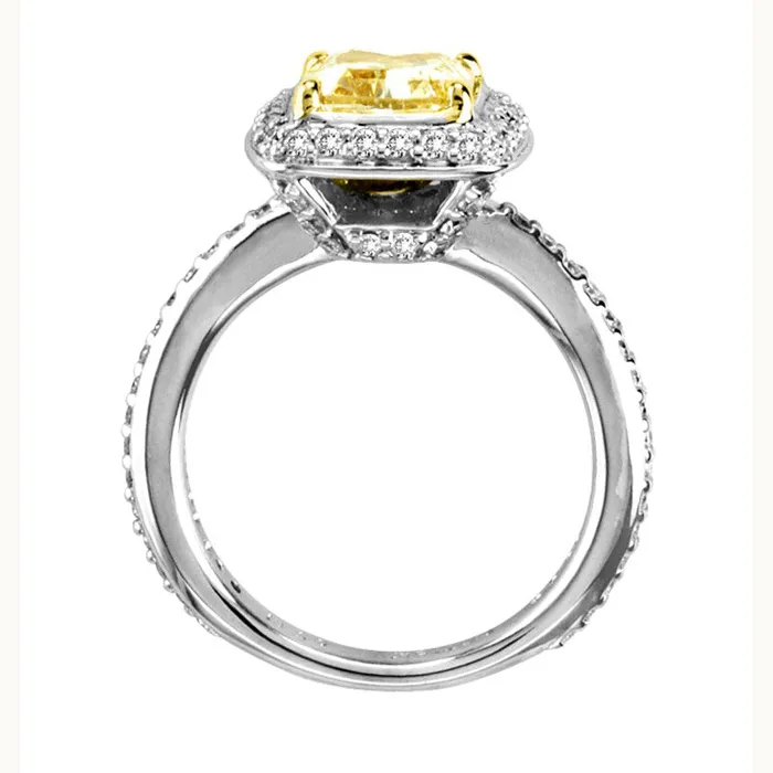 Rings Goldia 25 CT TW Fancy Yellow RadiantCut and White Natural Diamond Frame Ring in Solid 18K White Gold SI2