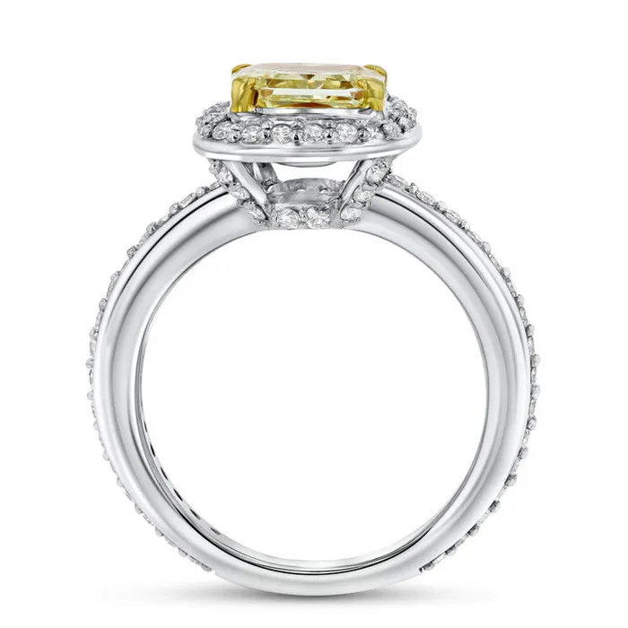 Rings Goldia 25 CT TW Fancy Yellow RadiantCut and White Natural Diamond Frame Ring in Solid 18K White Gold SI2