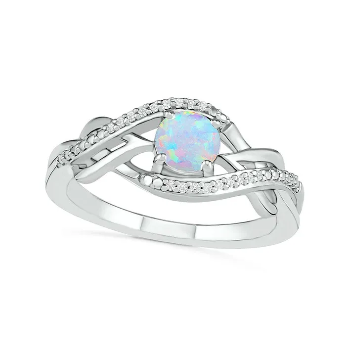Rings Goldia 50mm LabCreated Opal and 005 CT TW Diamond Layered Infinity Braid Ring in Sterling Silver