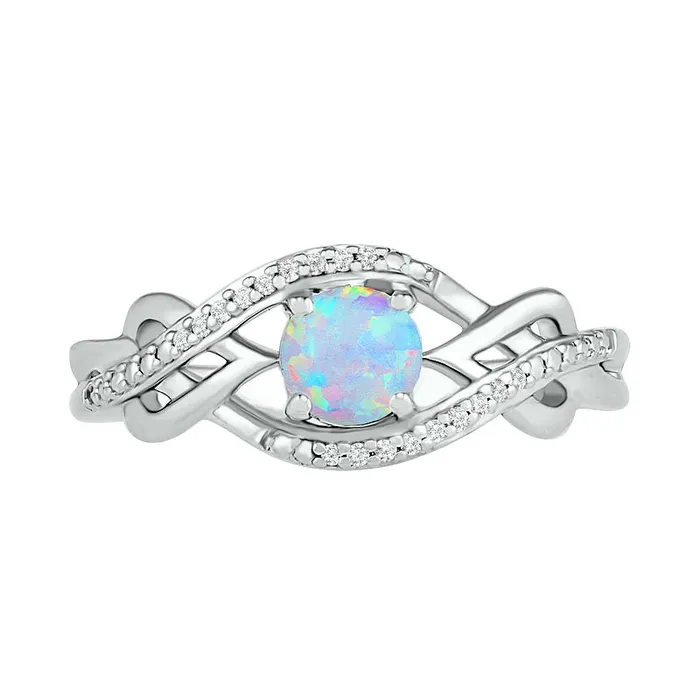 Rings Goldia 50mm LabCreated Opal and 005 CT TW Diamond Layered Infinity Braid Ring in Sterling Silver