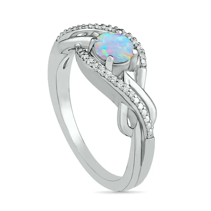 Rings Goldia 50mm LabCreated Opal and 005 CT TW Diamond Layered Infinity Braid Ring in Sterling Silver