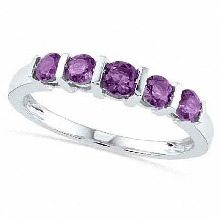 Rings Goldia Amethyst Five Stone Anniversary Band in Sterling Silver