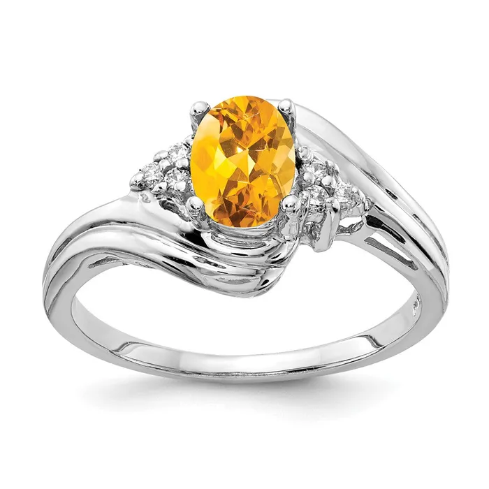 Rings goldiaca 14k White Gold 7x5mm Oval Citrine Checker AA Real Diamond ring